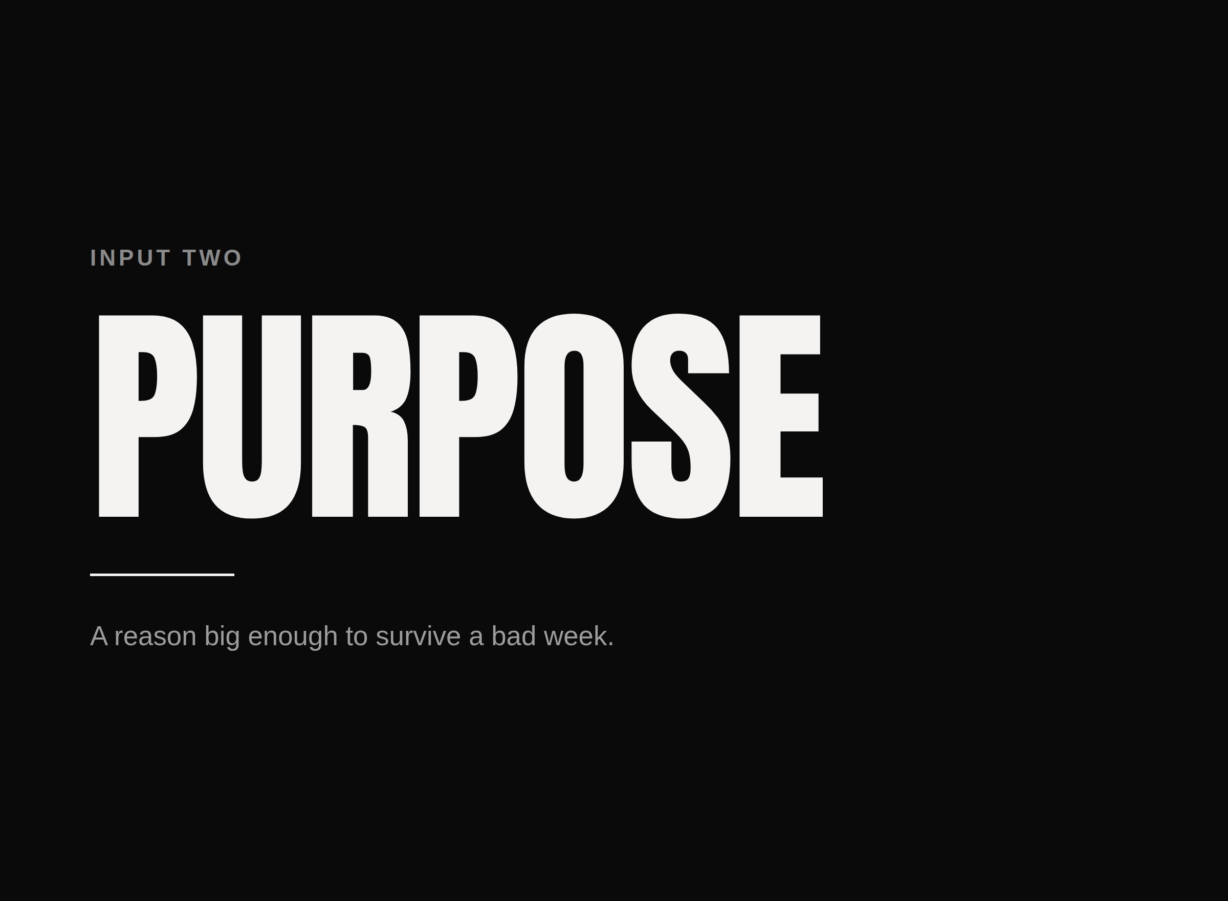 Typographic plate reading Purpose, the second input of Mike Fortin’s framework